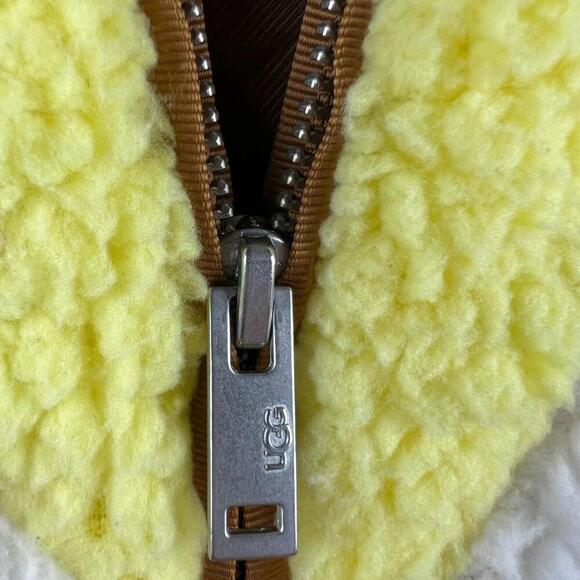 UGG Women’s Sherpa Fleece Jacket XS Brown White Yellow Retro Full Zip Teddy Coat - Picture 5 of 6